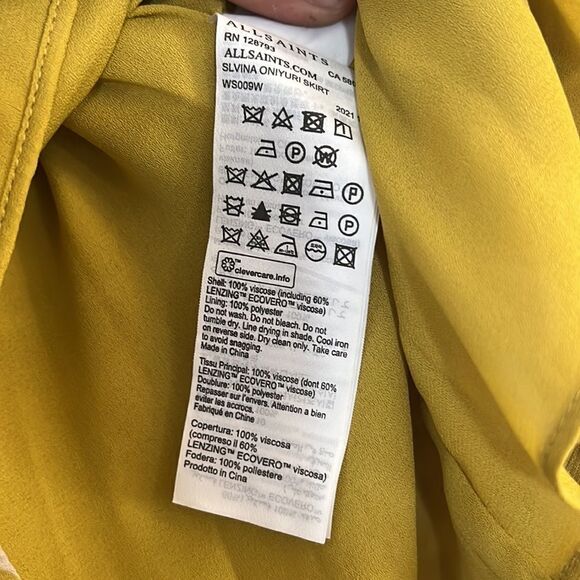 ALL SAINTS Slvina Hi-Low Skirt with mini skirt liner Yellow Pattern Size 0 NWT - Picture 10 of 10